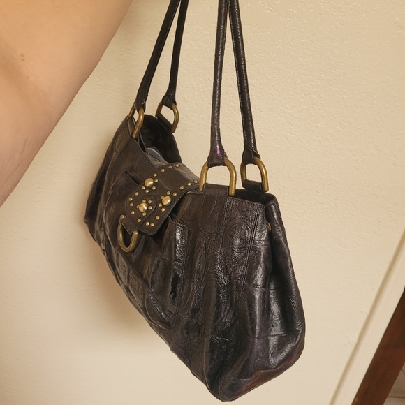 Kate Landry Black Croc Embossed Leather Handbag - Picture 6 of 10